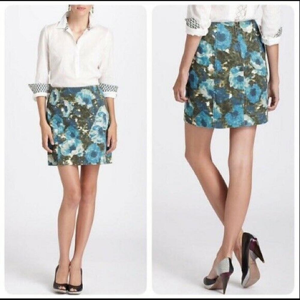 Anthropologie Postmark‎ Calabria Watercolor Floral Corduroy Skirt Size 00